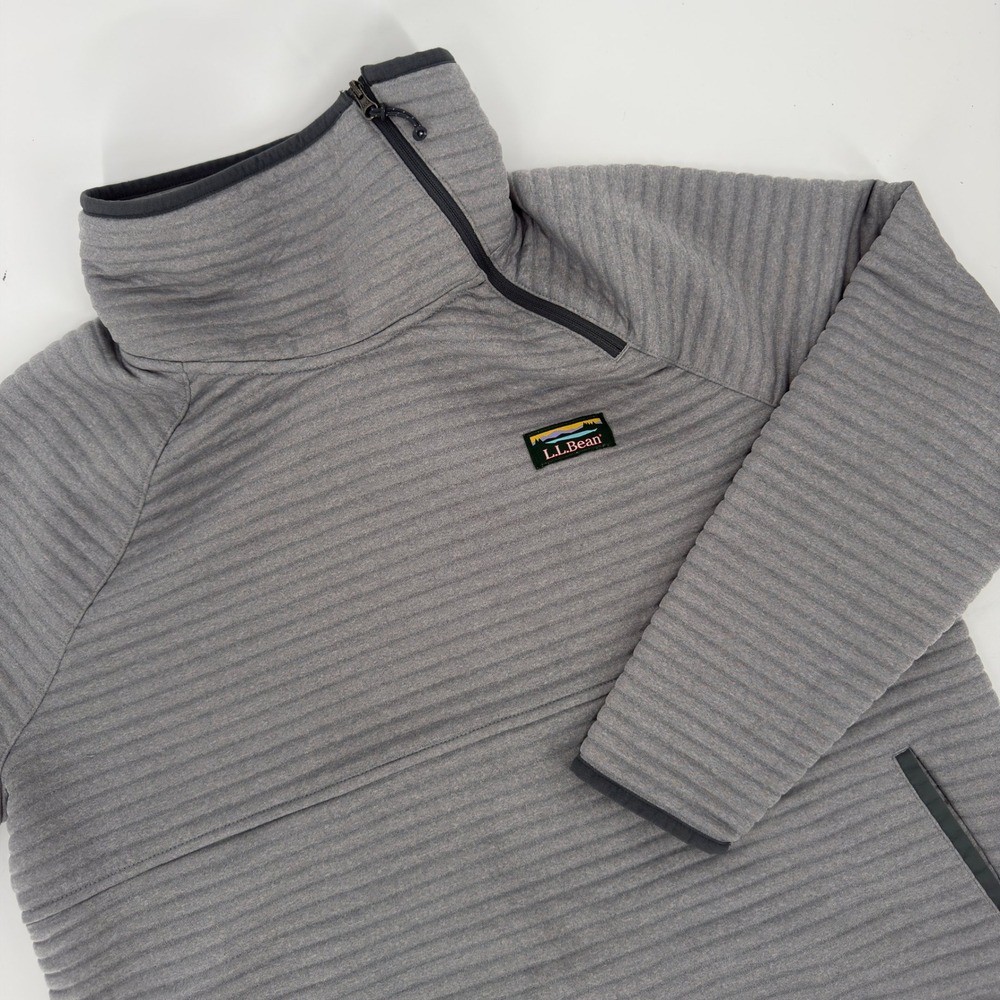 LL Bean Womens AirLight Knit Pullover Gray Asymmetrical Zip Fleece Large Petite